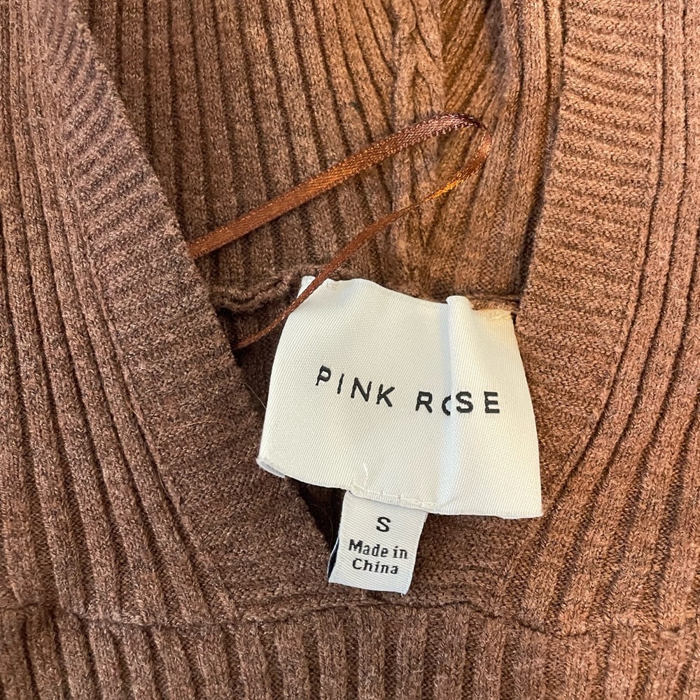 Pink Rose Chocolate Ribbed Sweater Set With Matching Ribbed Pants - Picture 2 of 8